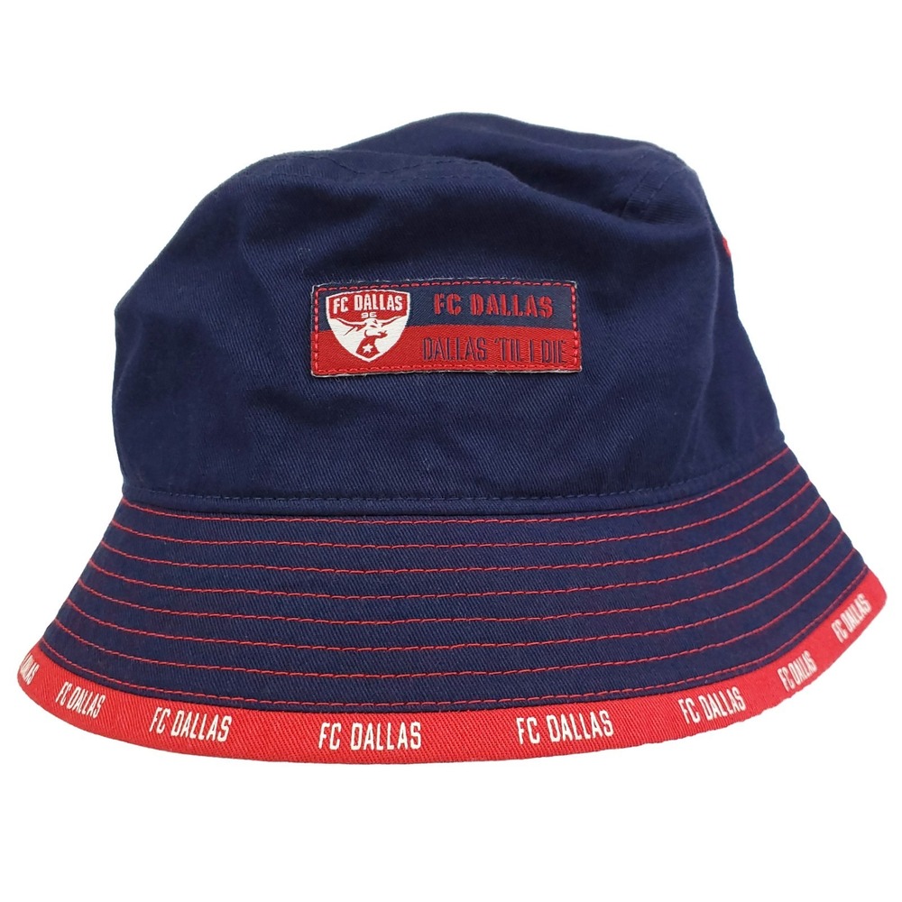 FC Dallas Mitchell & Ness MLS Bucket Hat L/XL Cap Woven Label Logo Navy Red New
